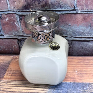 Vintage Lamplight Farms White Glass‎ Oil Lamp Silver Burner w Wick